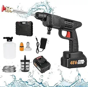 48V Cordless Water Sprayer Car Washer - High Pressure Washer Set with Accessories - 2 Spray Modes - Rechargeable High Pressure Water Sprayer for Car Washing, Floor Cleaning, and More