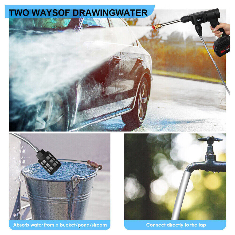 48V Cordless Water Sprayer Car Washer - High Pressure Washer Set with Accessories - 2 Spray Modes - Rechargeable High Pressure Water Sprayer for Car Washing, Floor Cleaning, and More