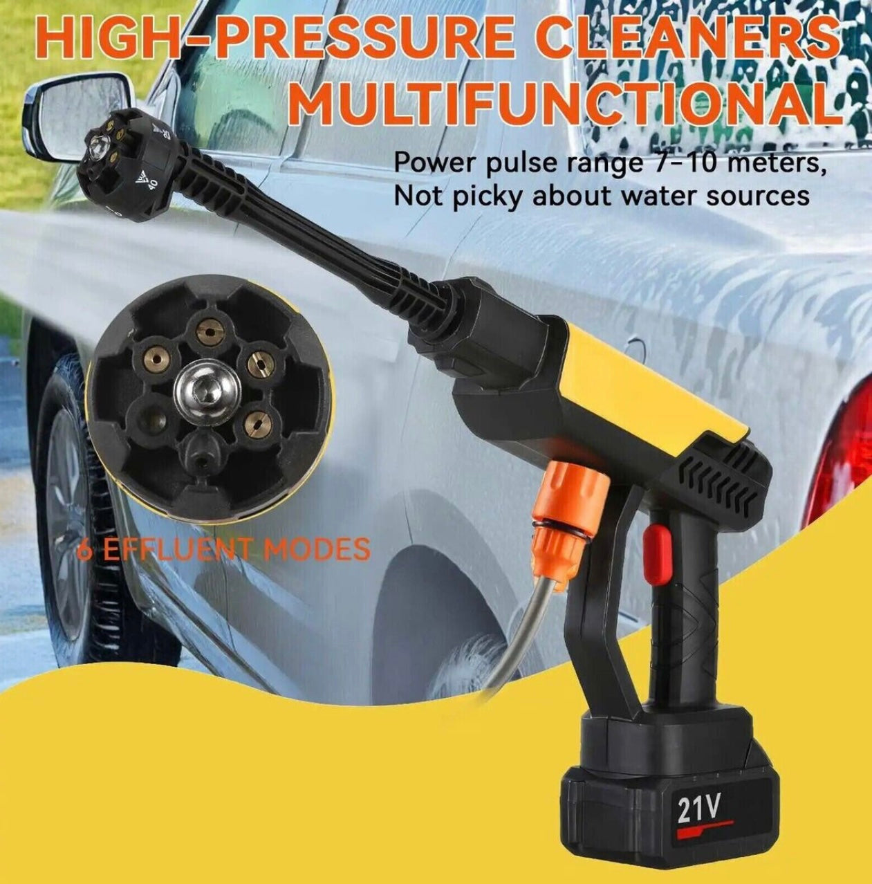 48V Cordless Power Washer | 600 PSI Portable Pressure Washer w/ 4.0Ah Battery & 6-in-1 Nozzle | 270” Hose for Car, Home, Garden Cleaning
