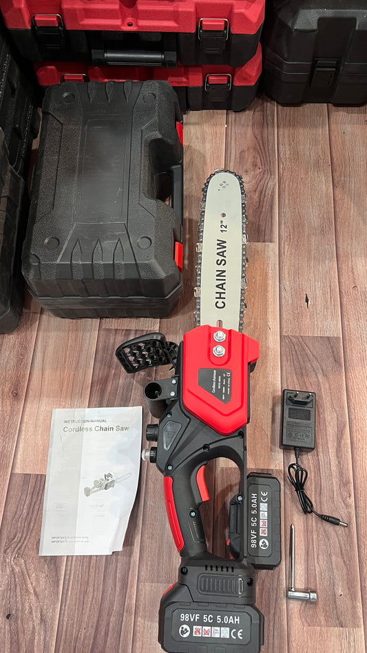 12-Inch Cordless Electric Chainsaw with Dual 5.0Ah Batteries – Powerful Portable Wood Cutter