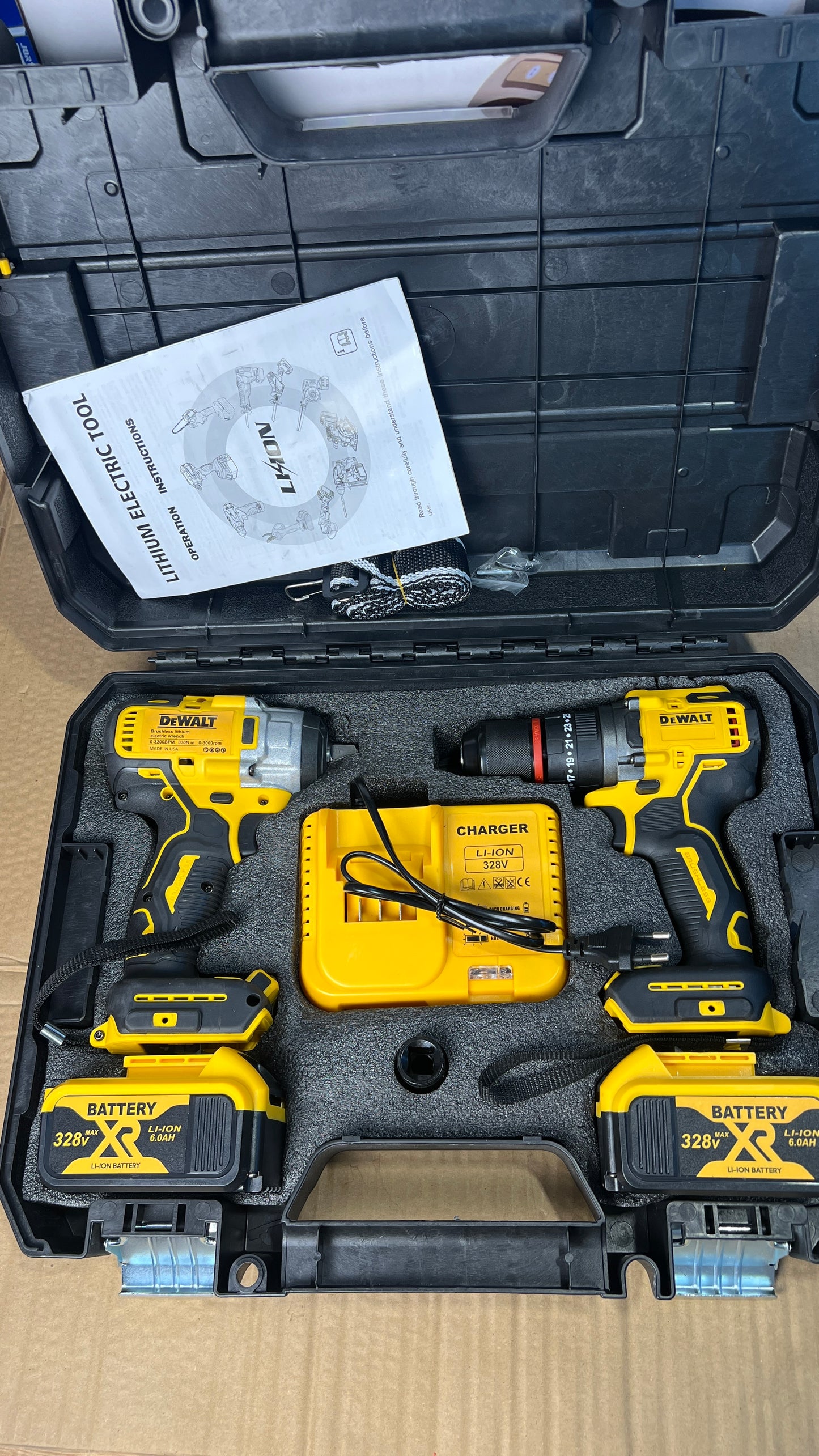 DeWalt 328V XR Drill & Impact Wrench Set | Dual Battery Power Tool Kit