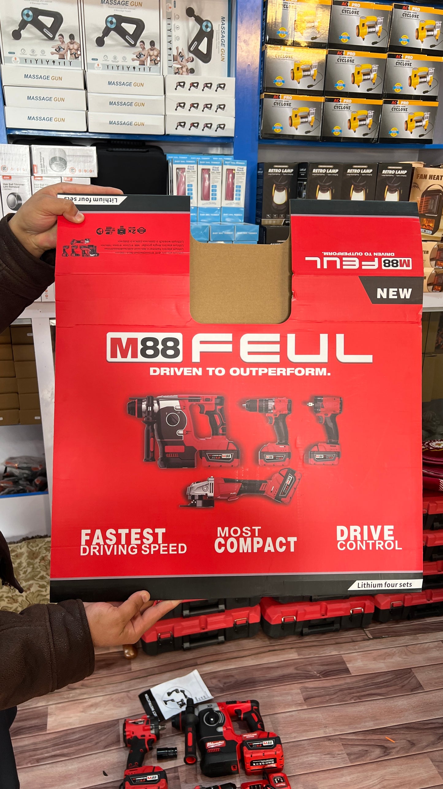 Milwaukee 4-in-1 Cordless Power Tool Kit – Drill, Impact Wrench, Angle Grinder & Rotary Hammer with Batteries and Carry Case