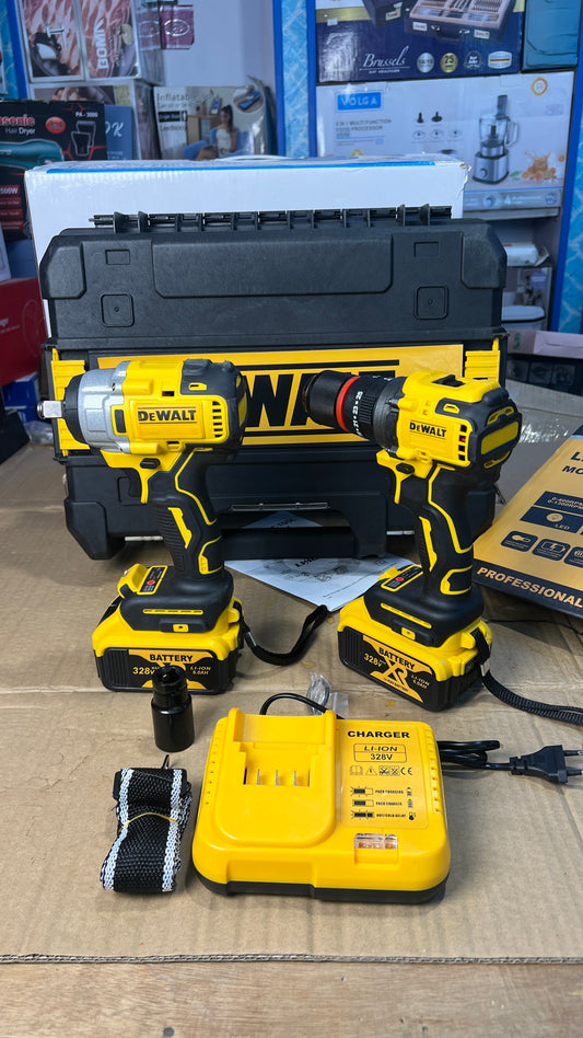 DeWalt 328V XR Drill & Impact Wrench Set | Dual Battery Power Tool Kit