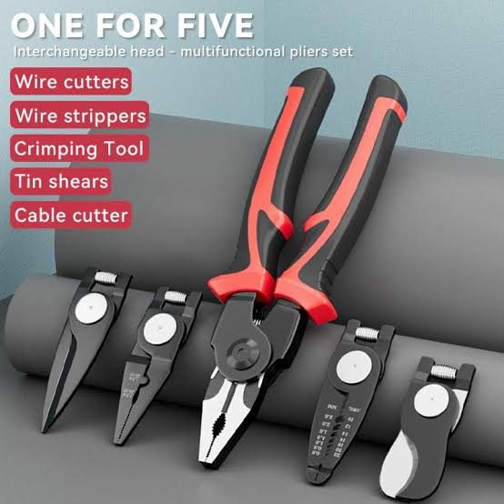 5 In 1 Multifunctional Plier Tool Set, Interchangeable Plier, Wire Cutter, Stripper, Crimping Pliers