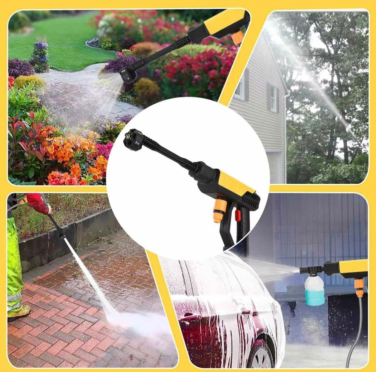 48V Cordless Power Washer | 600 PSI Portable Pressure Washer w/ 4.0Ah Battery & 6-in-1 Nozzle | 270” Hose for Car, Home, Garden Cleaning